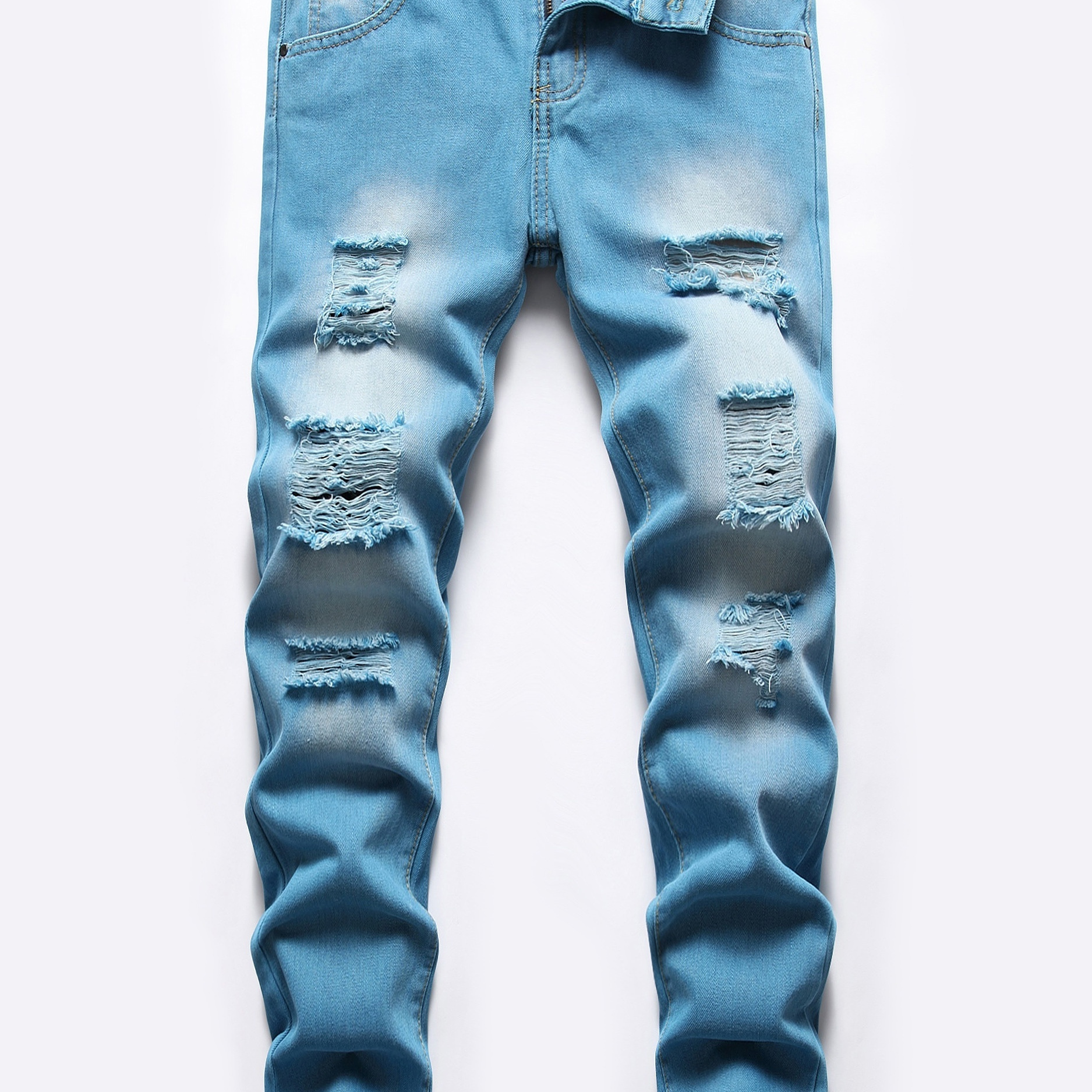 Boys Ripped Washed Jeans Skinny Slim Fit Distressed Casual Denim Pants Kids Clothes