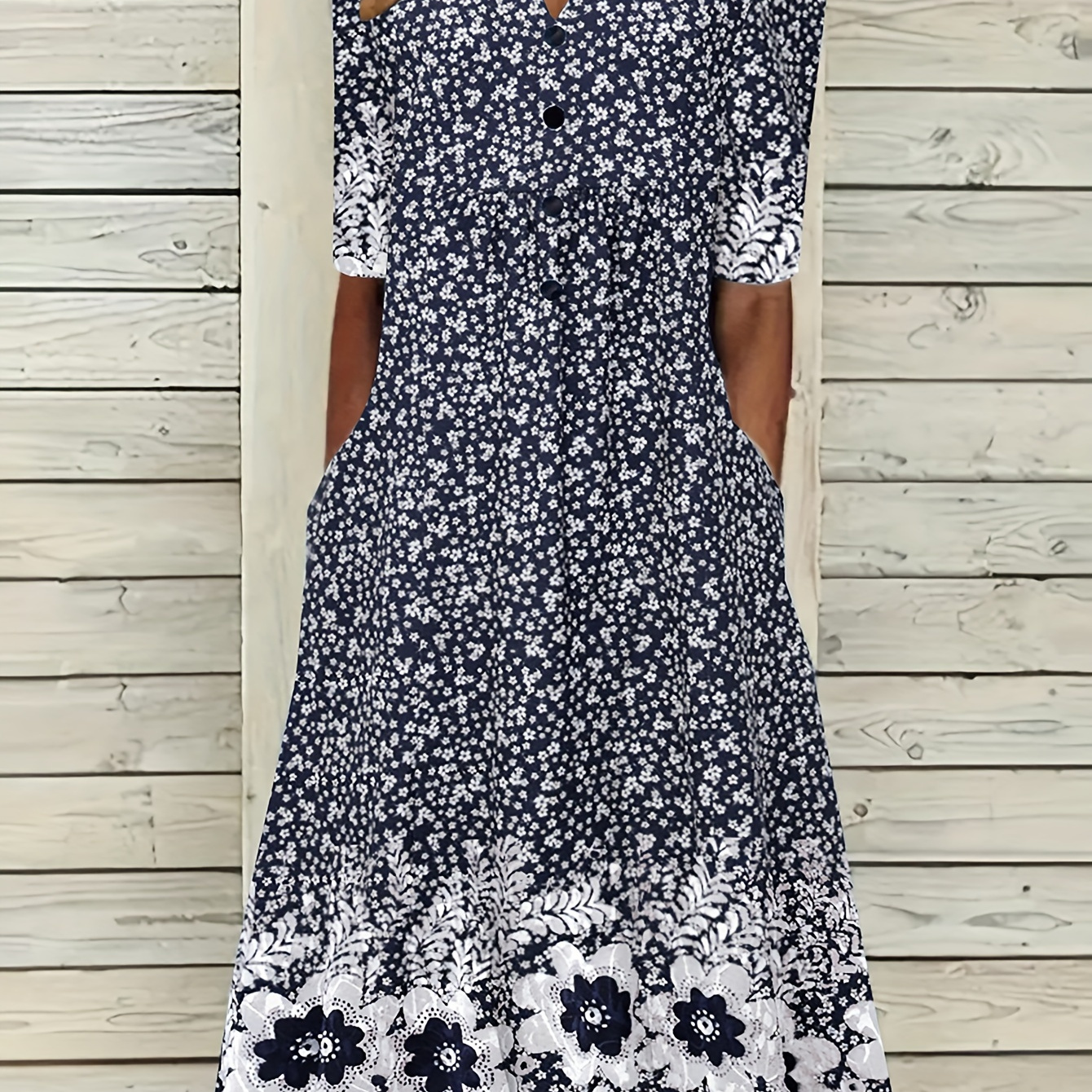 

Robe ample à imprimé floral avec boutons sur le devant, robe décontractée à manches courtes pour le printemps et l'été, vêtements grande taille pour femmes