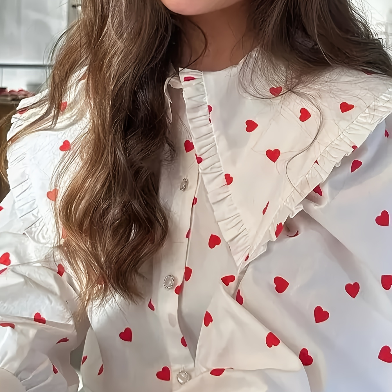 

Elegant French- Pattern Ruffle Collar Blouse For Women - Polyester, Machine Washable, Spring/fall