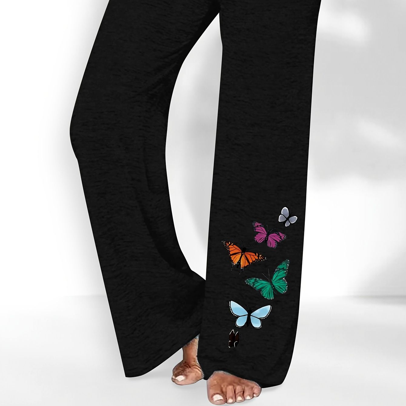 

Butterflies Print Straight Leg Pants, Casual Pants For Spring & Fall, Women's Clothing