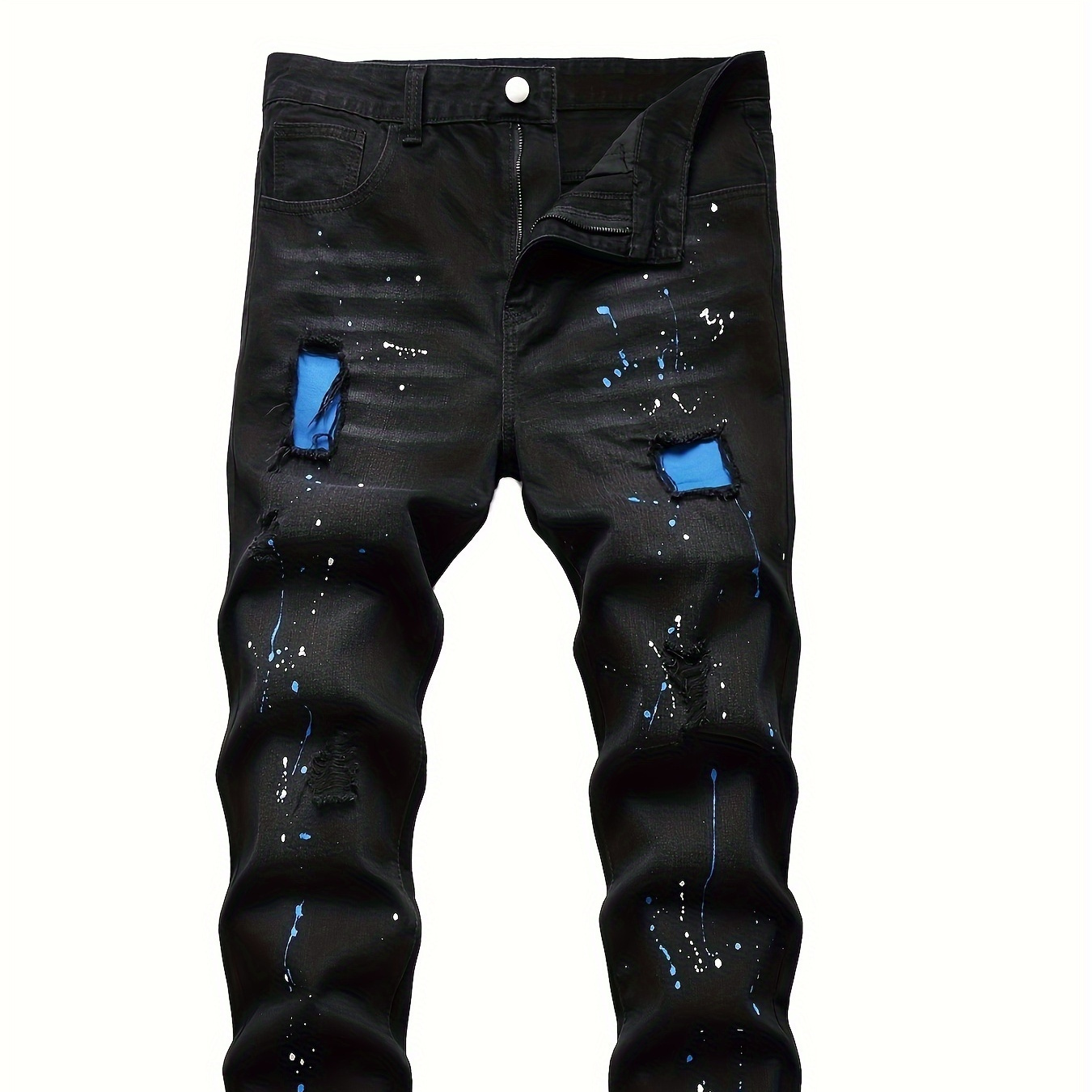 

Mens Ripped Jeans, Distressed Destroyed Slim Fit Straight Leg Denim Pants