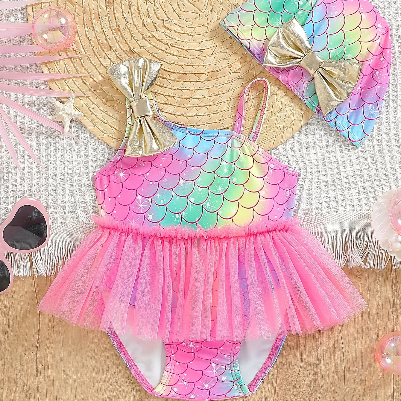 

Baby Girls' Cute Cartoon Scale Pattern Mesh Splicing One-piece Swimsuit