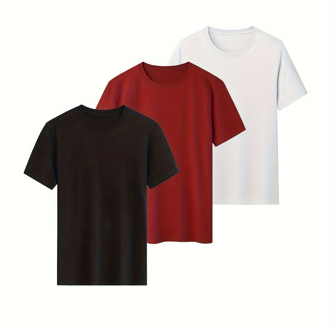 

3 Pcs Mens Fashion Sports T-shirts - Stylish Casual Stretch Tee Shirts With Round Neck - Comfortable & Breathable For Summer Wear - Ideal For Warm Weather, Value Pack