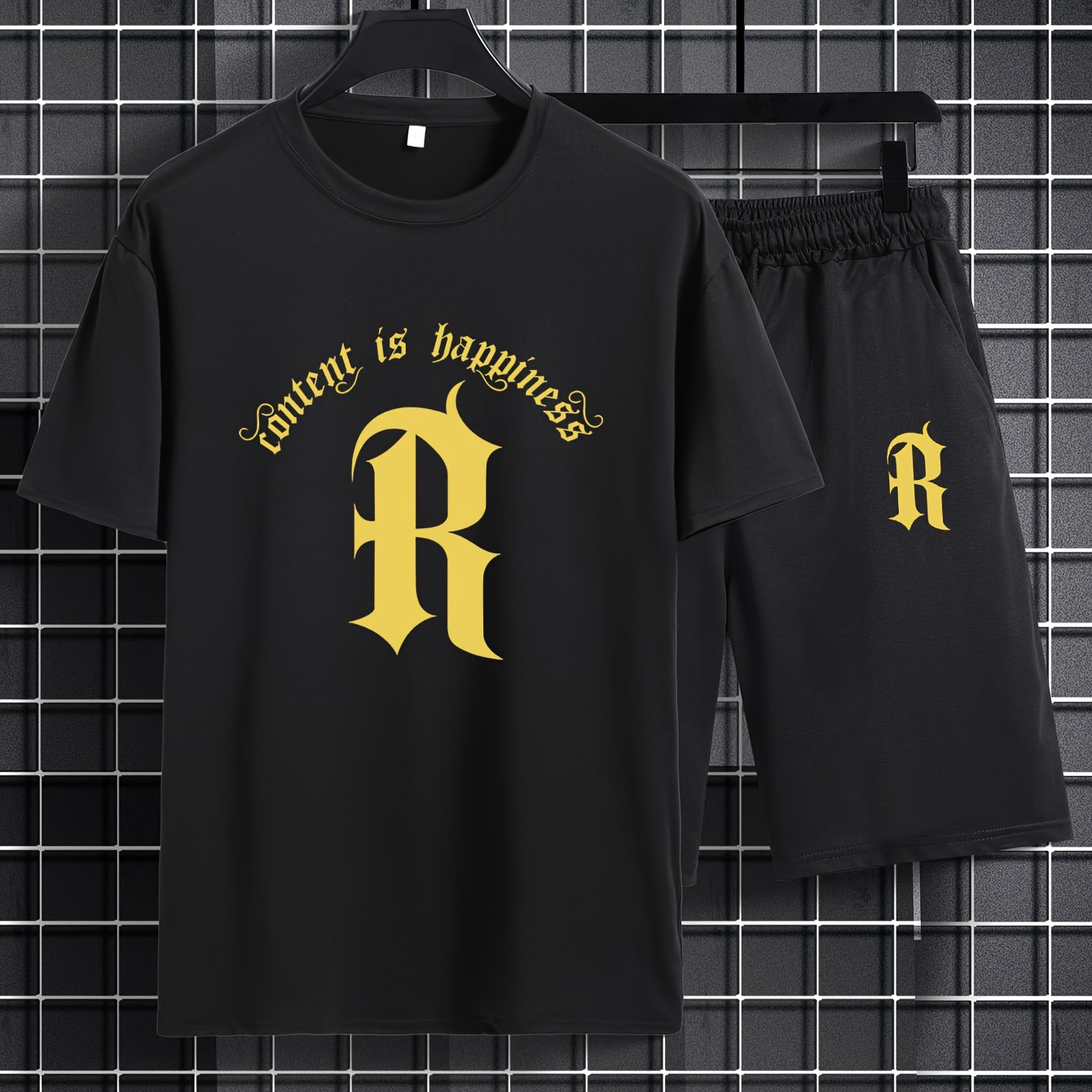 

Letter R Print, Mens 2 Piece Outfits, Comfy Short Sleeve T-shirt And Casual Drawstring Shorts Set For Summer, Men's Clothing