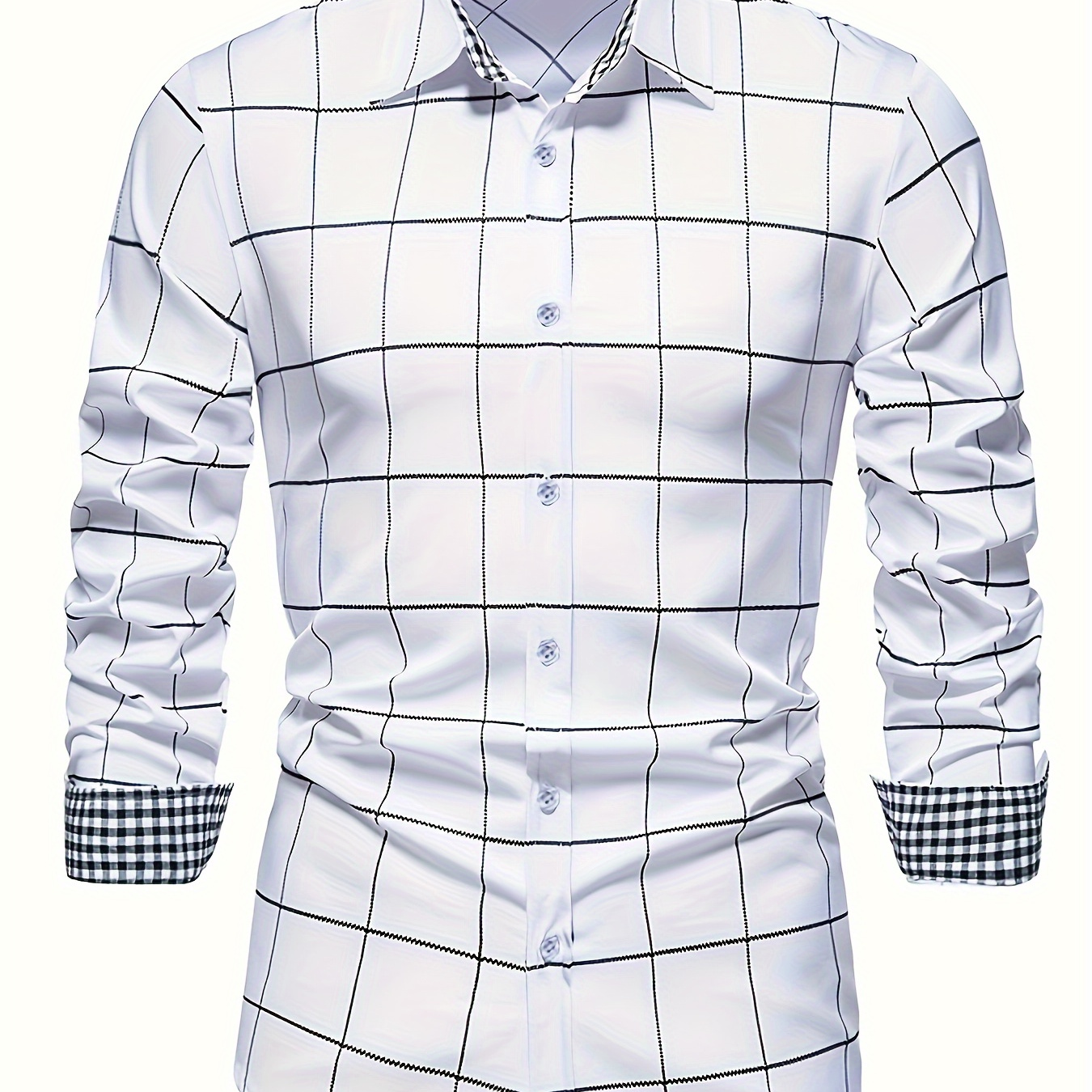 

Men's Grid Checked Print Long Sleeve Shirt For Spring And Fall, Casual Stylish Comfy Shirt As Gift