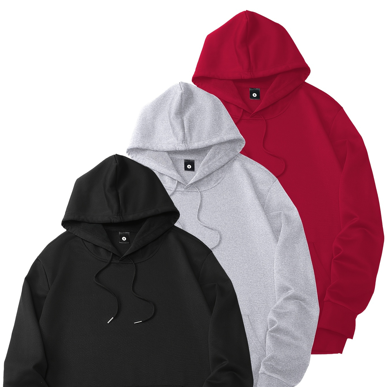 

3 Pack Men's Hooded Sweatshirts: Stylish Autumn/winter Streetwear , Casual Solid Color Pullovers With Drawstrings And Pockets