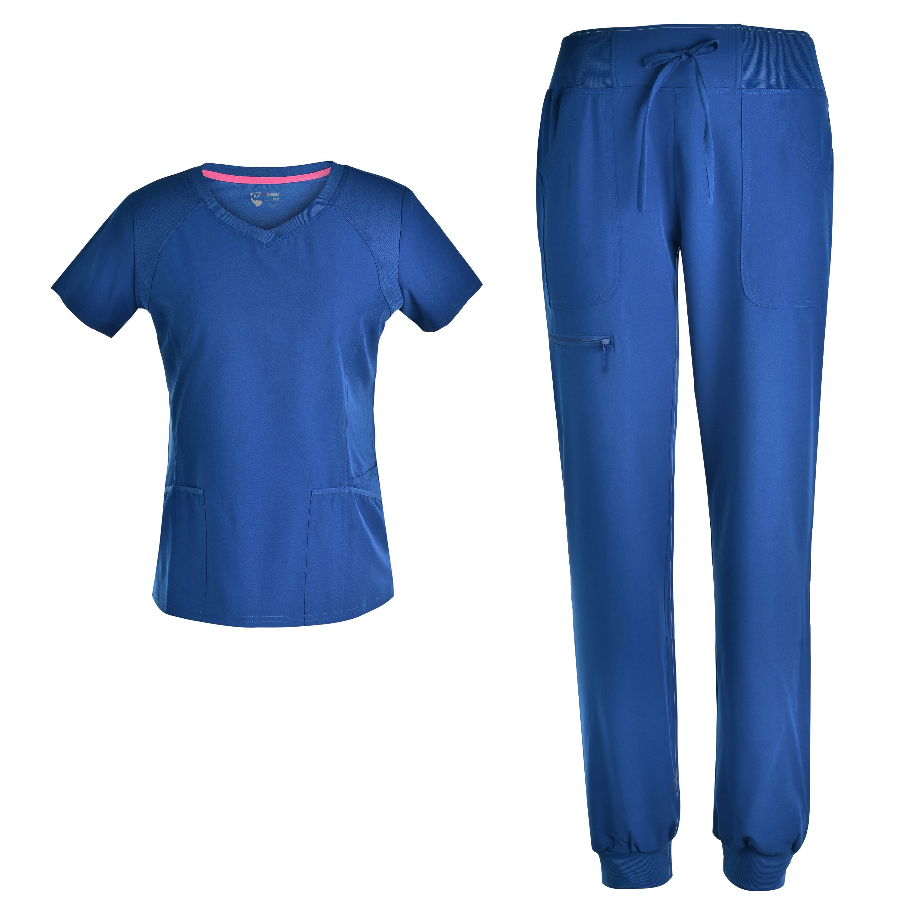 Stretch Women Nursing Scrubs Set - V Neck Fashion Rib Scrubs Medical Uniforms Top Pants Women's Clothings