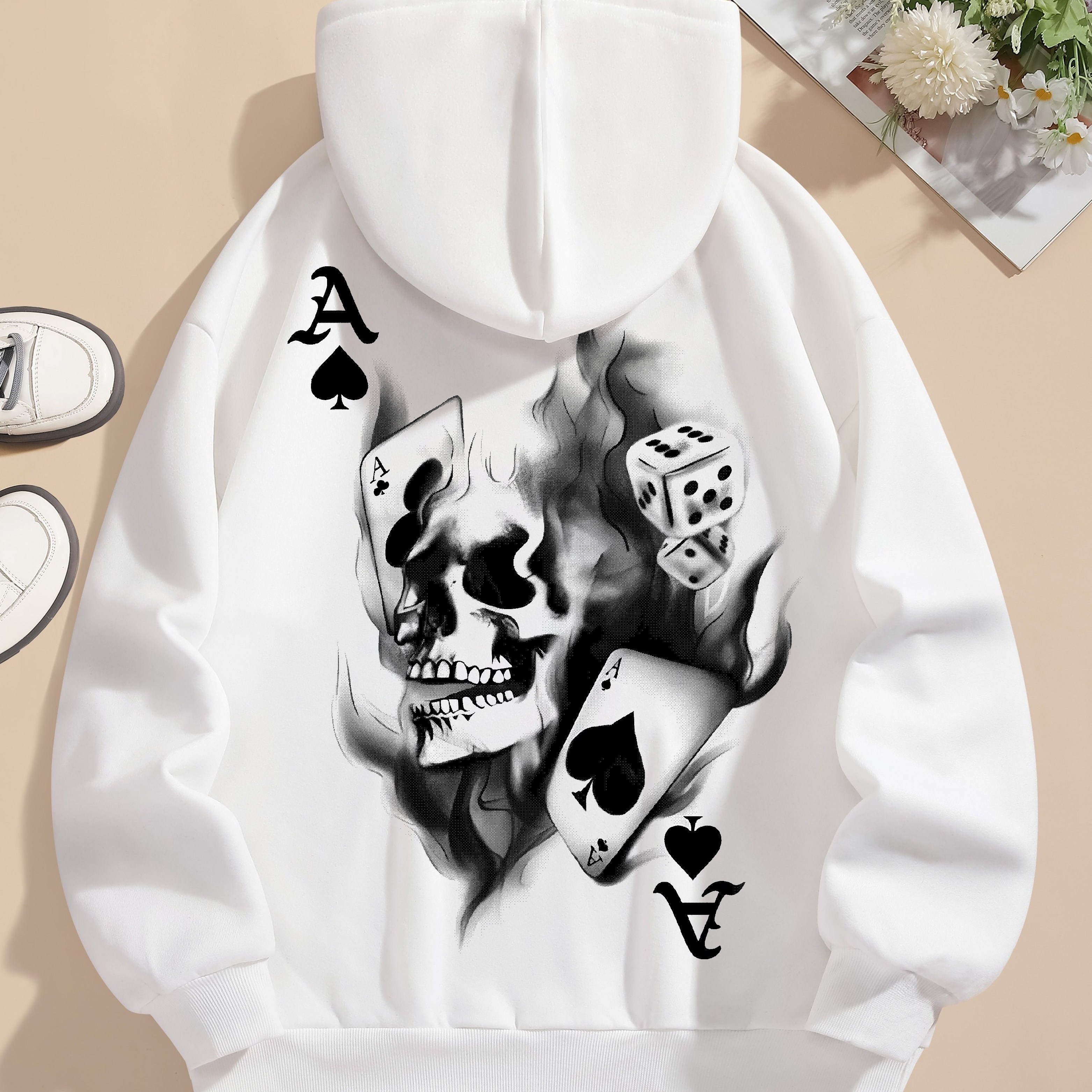 

Women's Casual Hooded Sweatshirt With , 100% Polyester Knit Fabric, Heart Pattern, Drawstring Hoodie, 250gsm - Cozy Winter & Fall Clothing