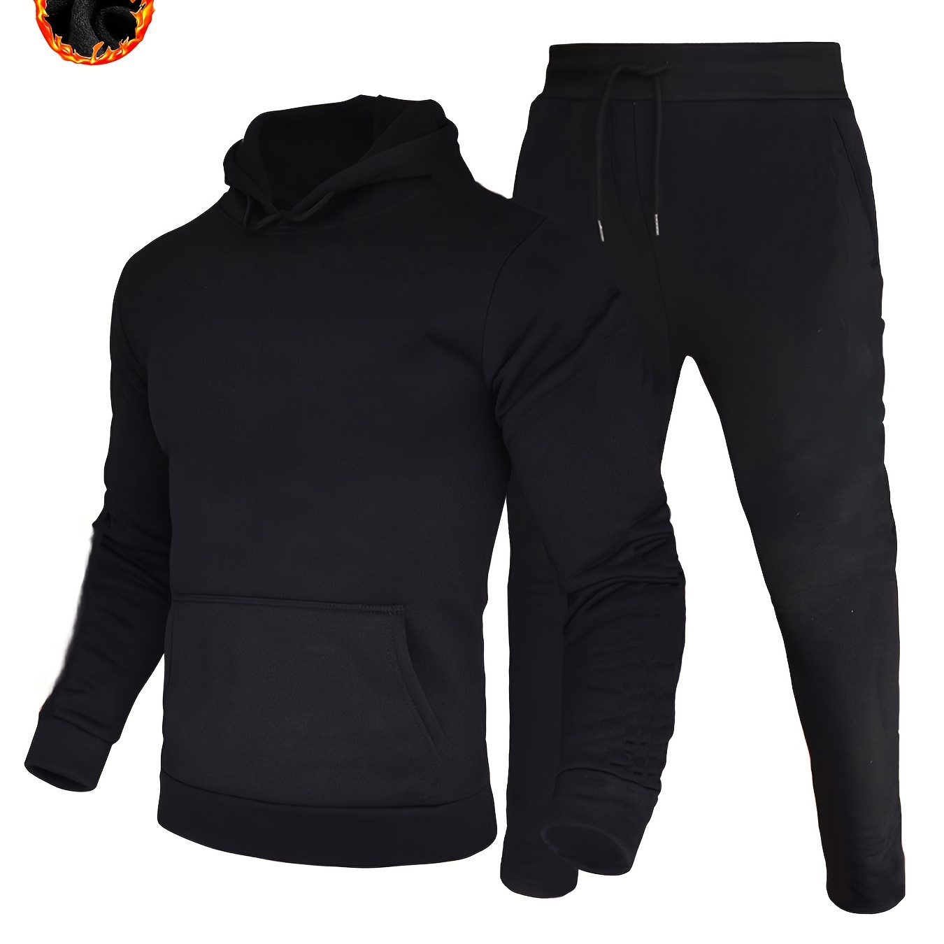 Men's Solid 2Pcs Outfits, Casual Hoodies Long Sleeve Sweatshirt And Sweatpants Joggers Set For Winter Fall, Men's Clothing