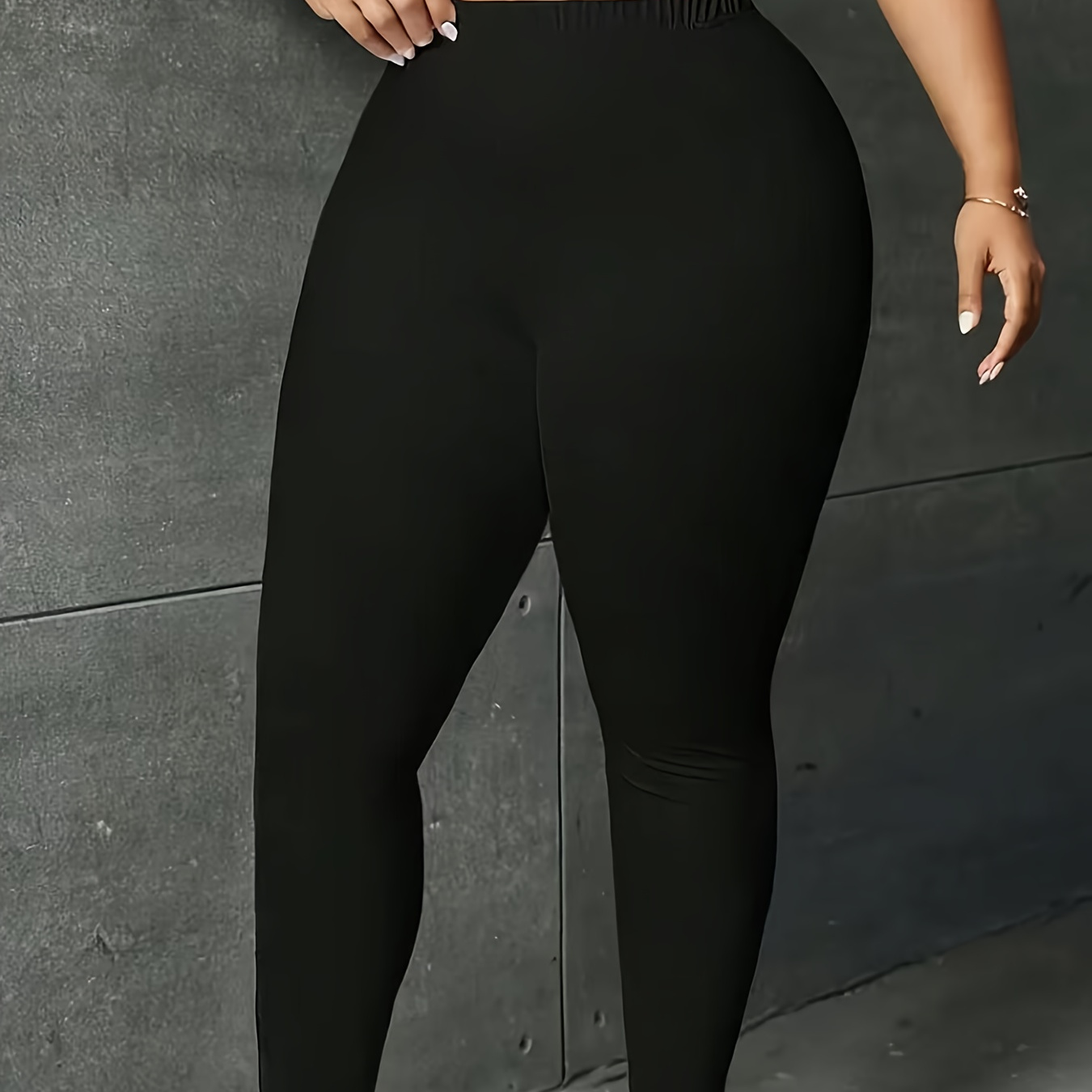 

Leggings skinny de couleur unie grande taille, leggings extensibles décontractés à taille haute, vêtements grande taille pour femmes