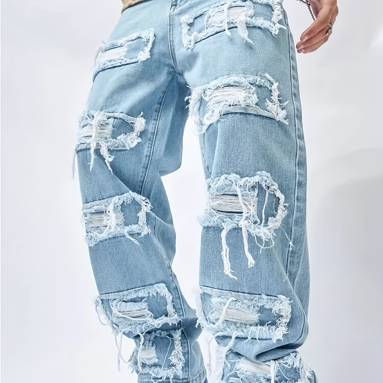 

Jean ample déchiré à jambes larges pour homme, pantalon en denim confortable et élégant pour homme, style streetwear