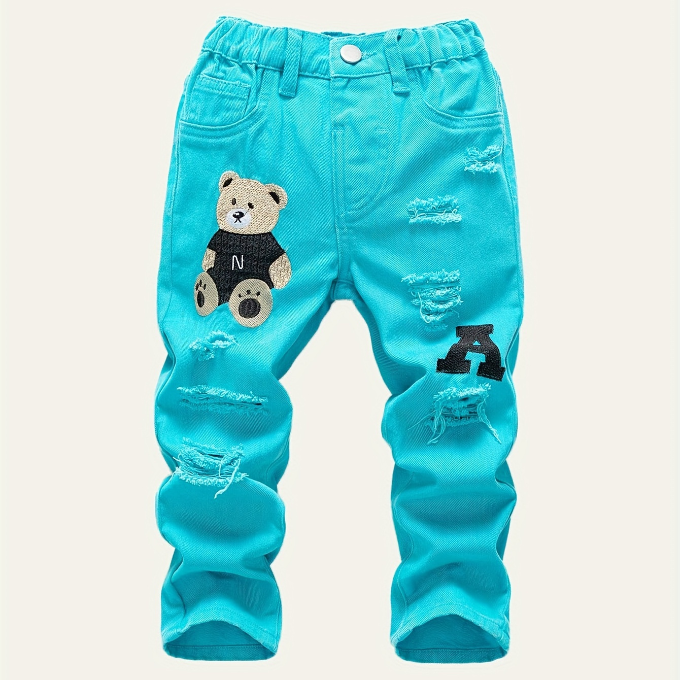 

Jean déchiré mignon brodé d'ours pour garçon, pantalon en Denim décontracté, vêtements d'extérieur pour printemps et automne