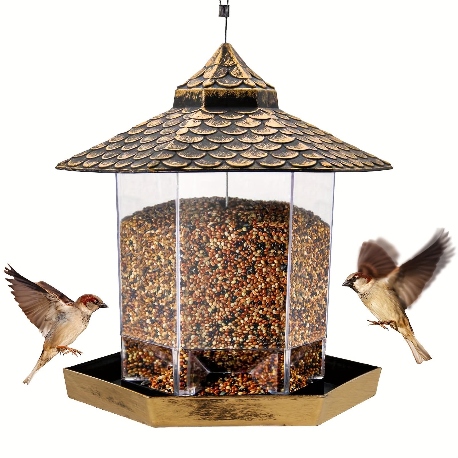 1pc Twinkle Star Wild Bird Feeder Hanging For Garden Yard Outside Decoration, Hexagon Shaped With Roof