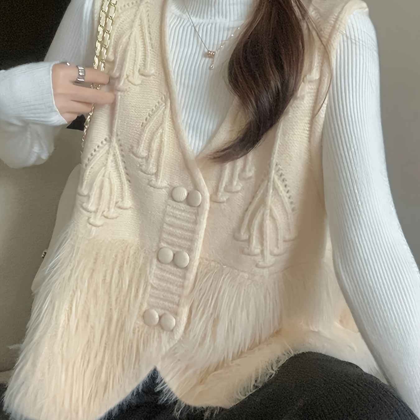 

Chic Solid Color Button-front Knit Vest For Women - Casual, Machine Washable, Perfect For Spring/fall