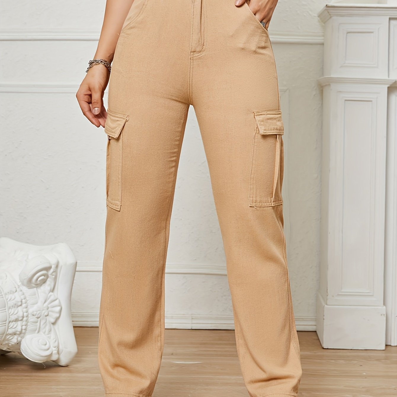 Fashion (apricot Regular)High Waisted Straight Pants For Women