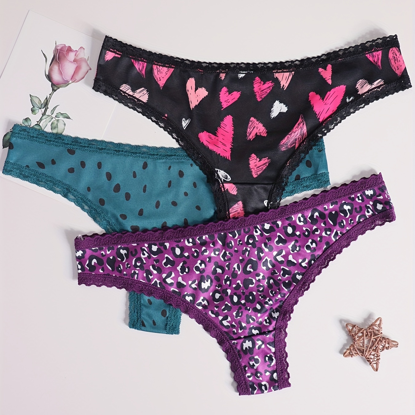 Plus Size Cute Thongs Set Women's Plus Contrast Lace Heart - Temu