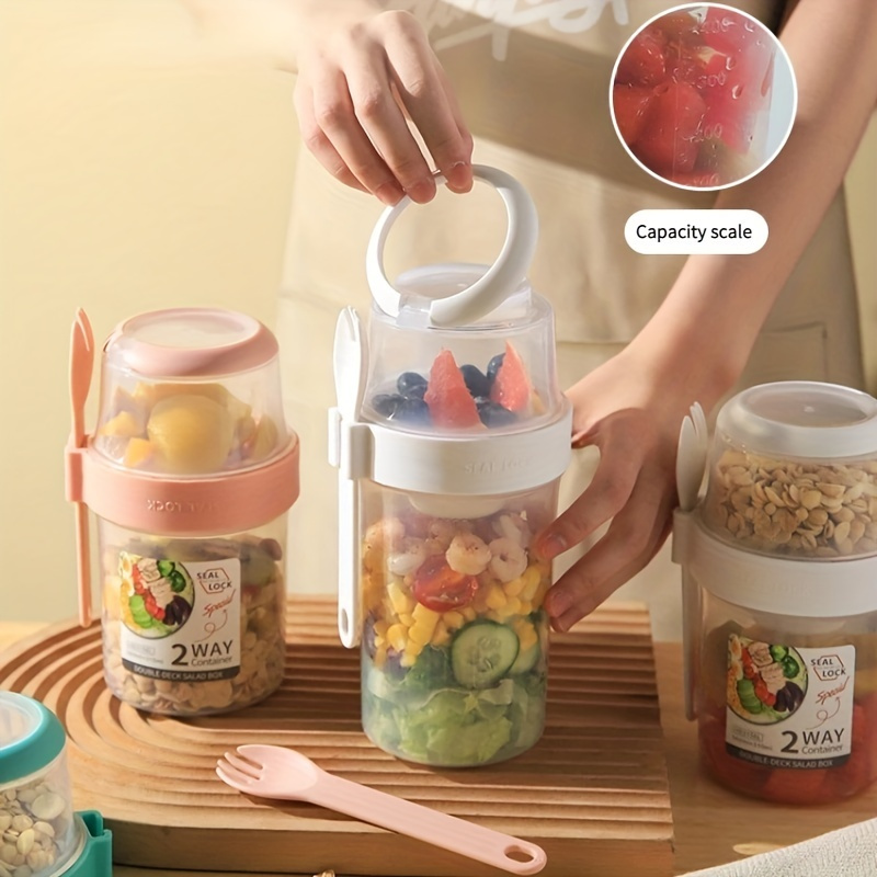 Glass Breakfast Oatmeal Cereal Nut Yogurt Salad Cup Container Set With  Spoon Handle Bento Food Bowl