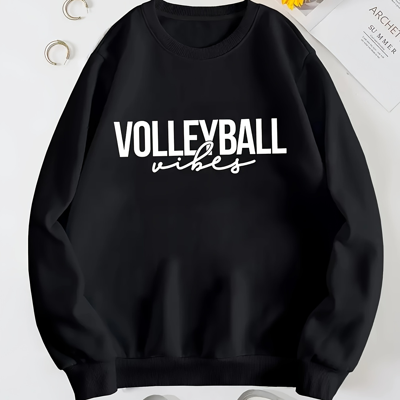 

Volleyball Print Pullover Sweatshirt, Casual Long Sleeve Crew Neck Sweatshirt For Fall & Winter, Women's Clothing