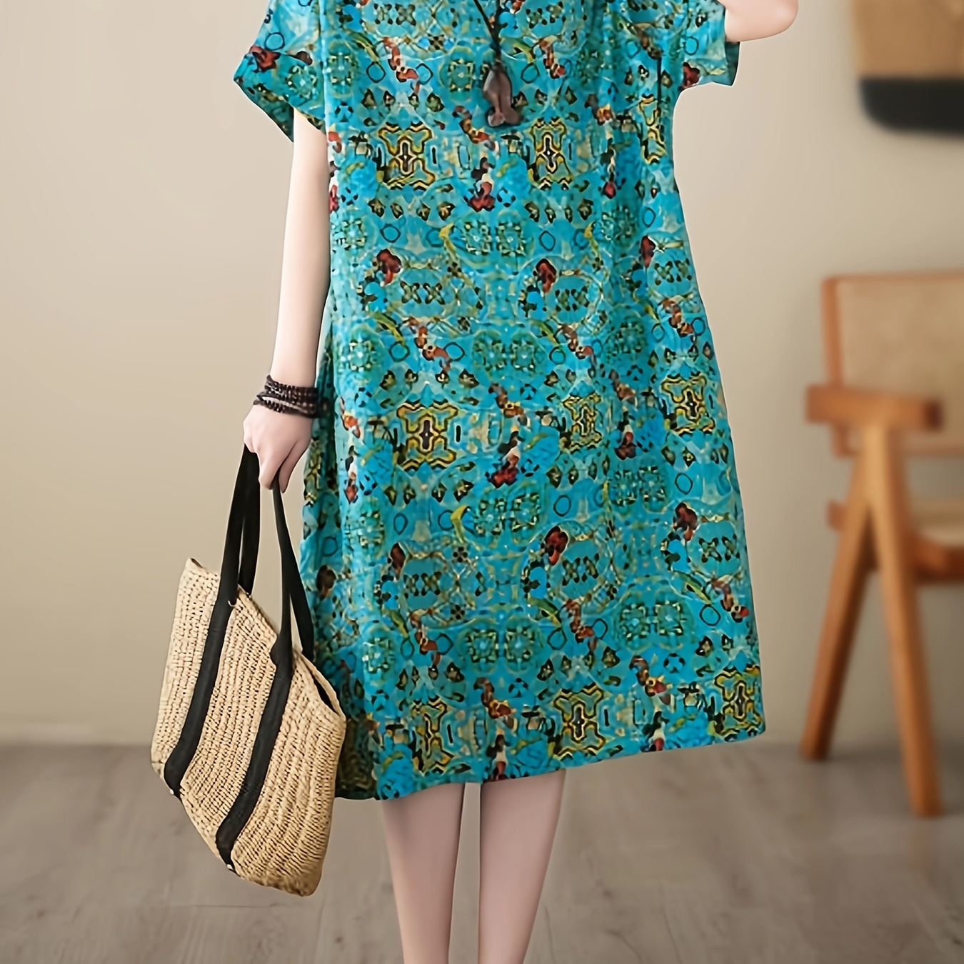 

Bohemian Casual Fashion Printed Linen Beach Sun Protection Wrap Skirt Coverall Dress