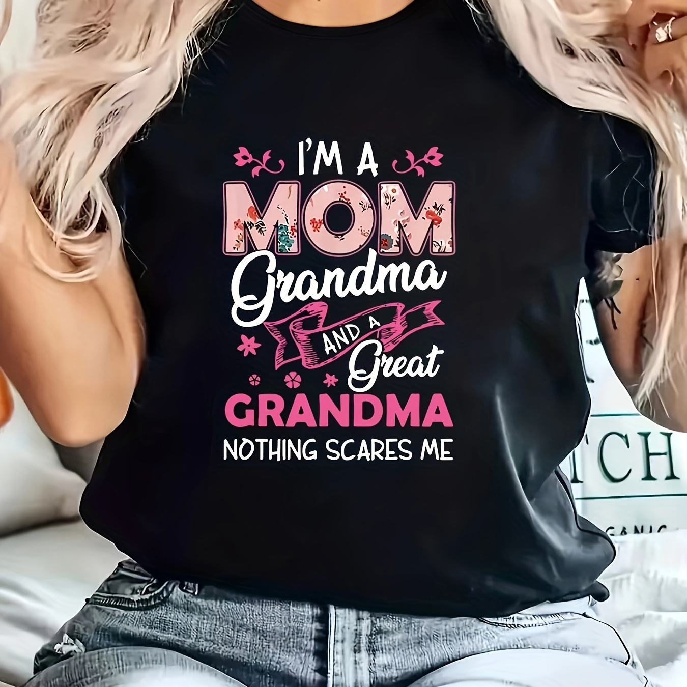 

Women's Plus Size Casual Sporty T-shirt, "i'm A Mom, Grandma And Great Grandma" Print, Comfort Fit Short Sleeve Tee, Fashion Breathable Casual Top