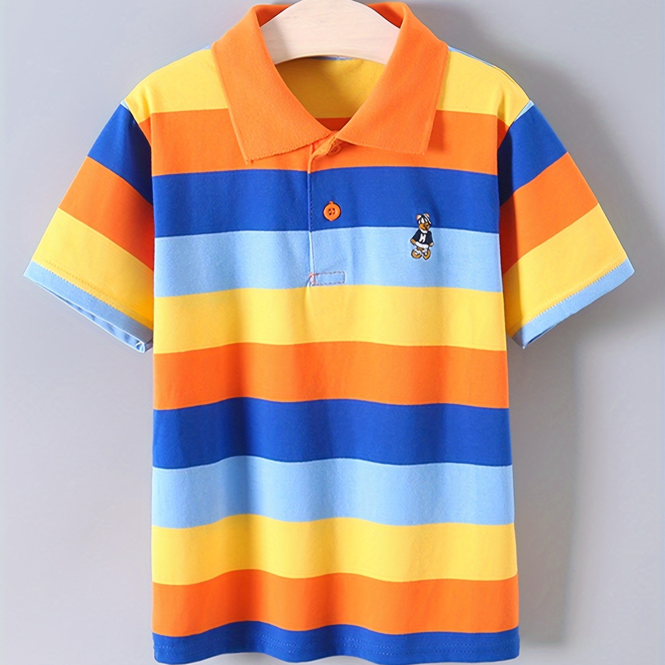 

Boys' Casual Embroidered Lapel Shirt Children's Top Short Sleeve T-shirt Children's Clothing Comfortable Breathable