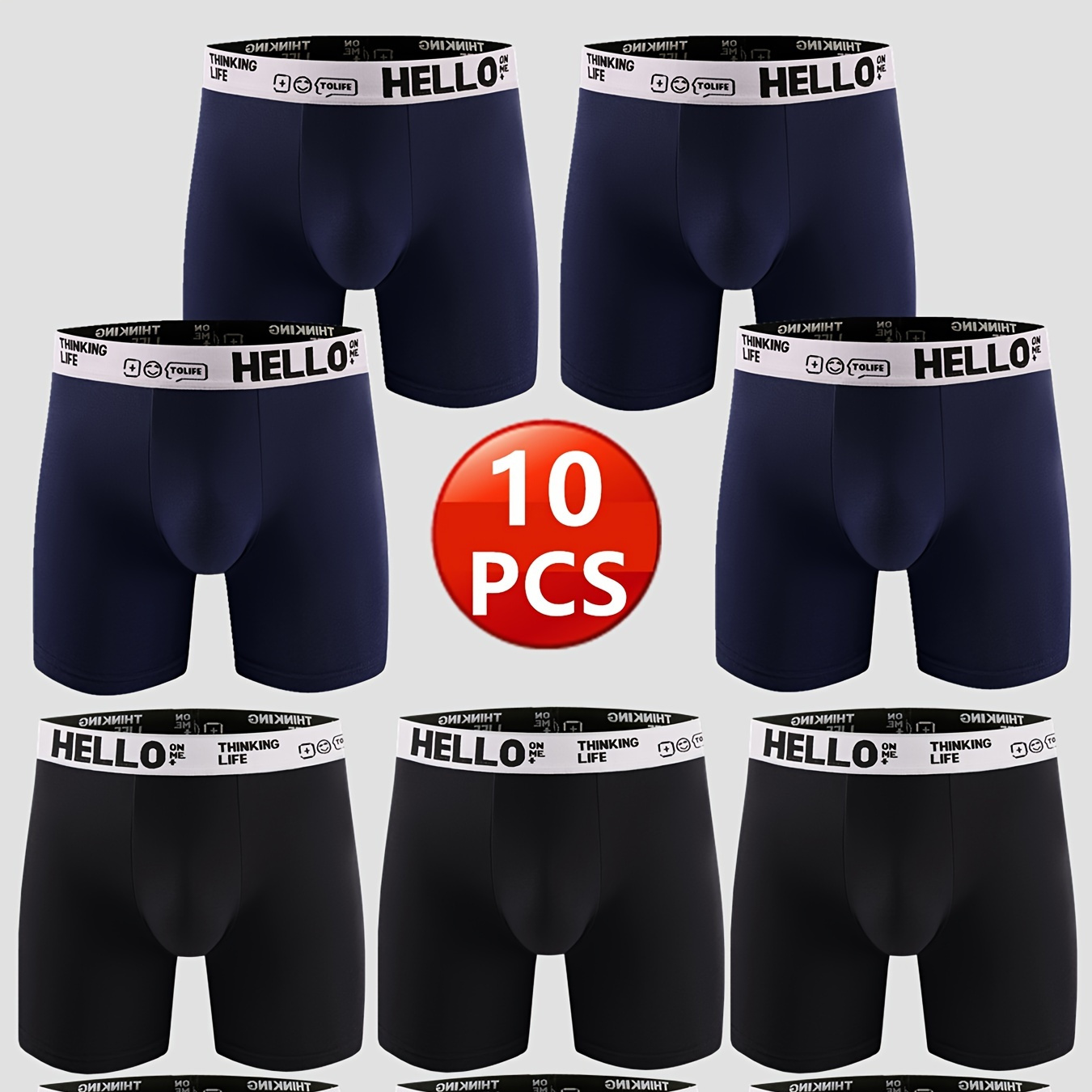 

10pcs Men's Cotton Breathable Comfortable Soft Stretchy Plain Color Boxer Briefs Underwear Set Ideal Gifts For Him