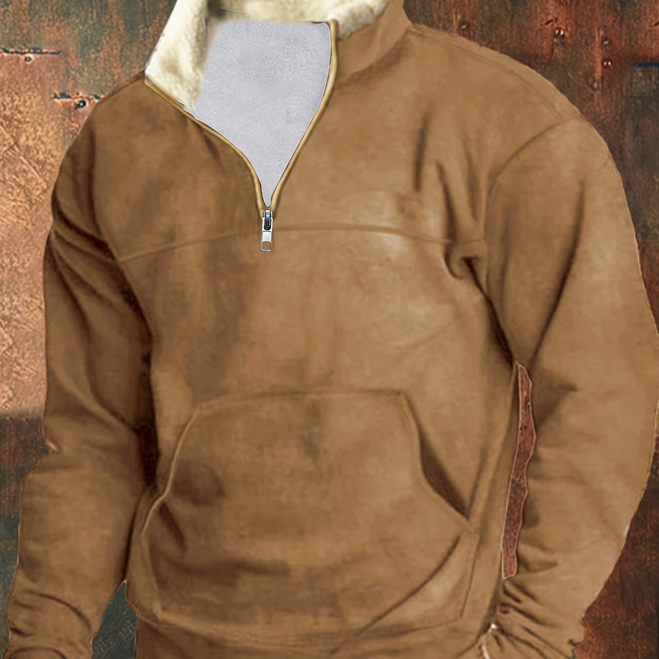 

Plus Size Men's Solid Band Collar Sweatshirt For Spring Fall Winter, Men's Clothing