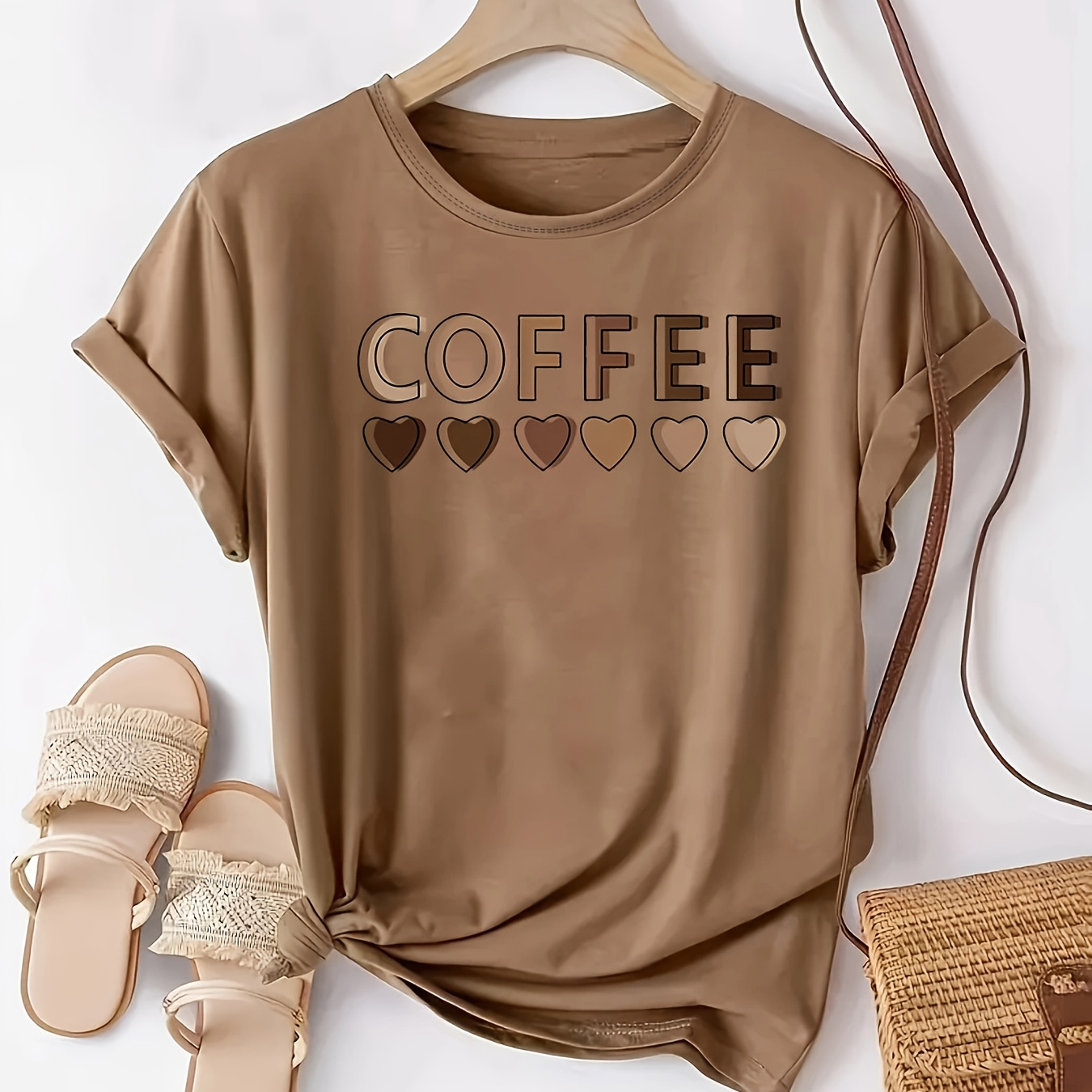 

T-Shirt Chic Grande Taille pour Femme avec Imprimé Cœur & Lettres - Col Rond Décontracté, Haut à Manches Courtes et Extensible, Lavable en Machine