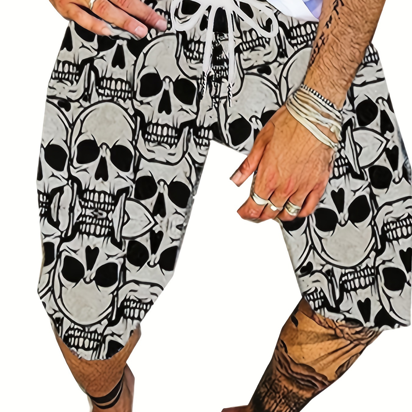 Men's Plus Size Skull Element Graphic Print Shorts Beach Pants Holiday Shorts, Elastic Drawstring Sports Short Pants