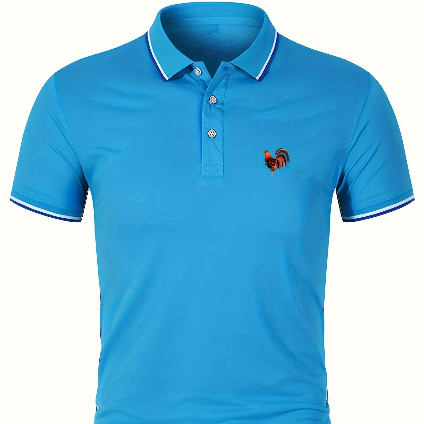 

Men's Golf Shirt, Colorful Rooster Print Short Sleeve Breathable Tennis Shirt, Business Casual, Moisture Wicking