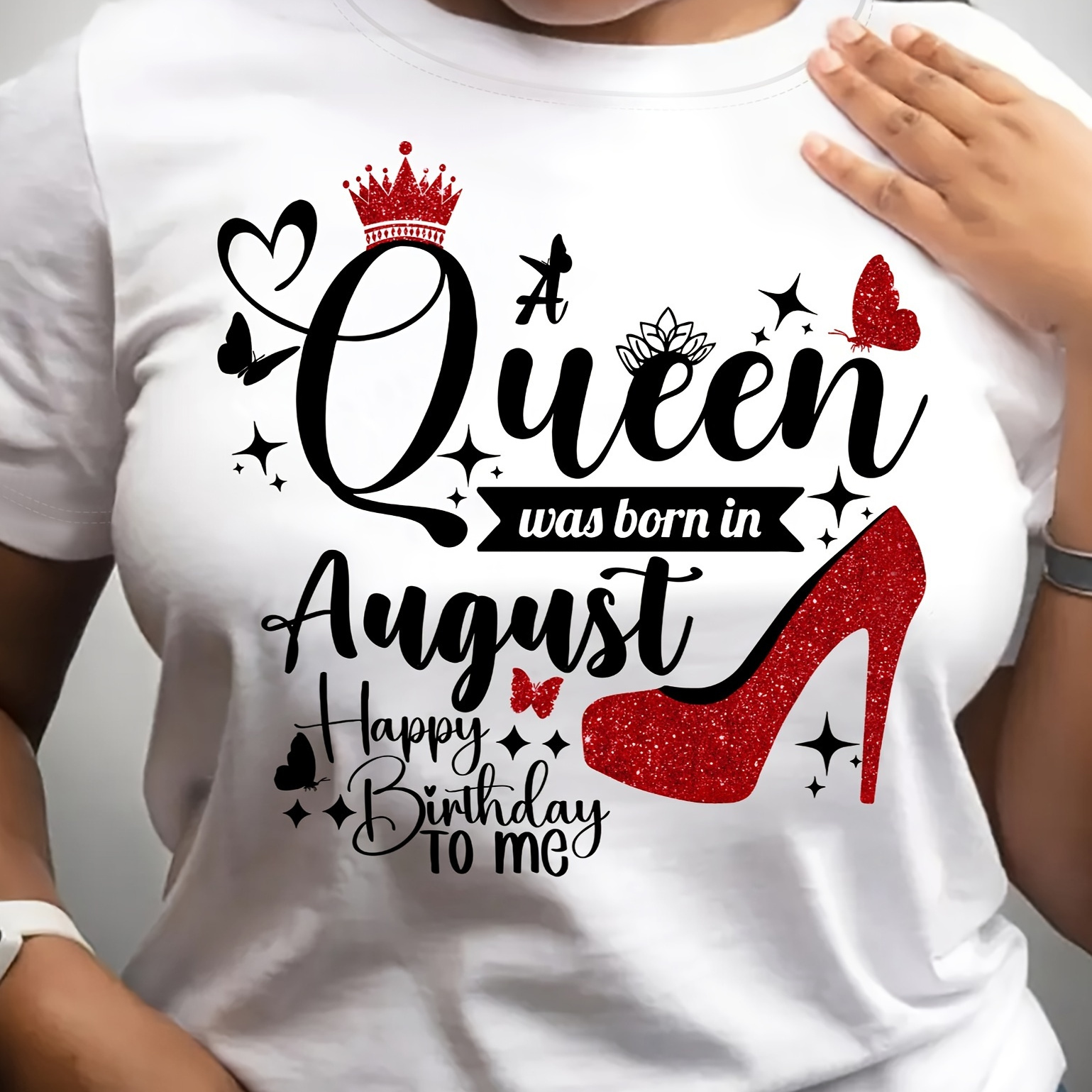 

High Heels Print Crew Neck T-shirt, Casual Short Sleeve T-shirt For Spring & Summer, Women's Clothing