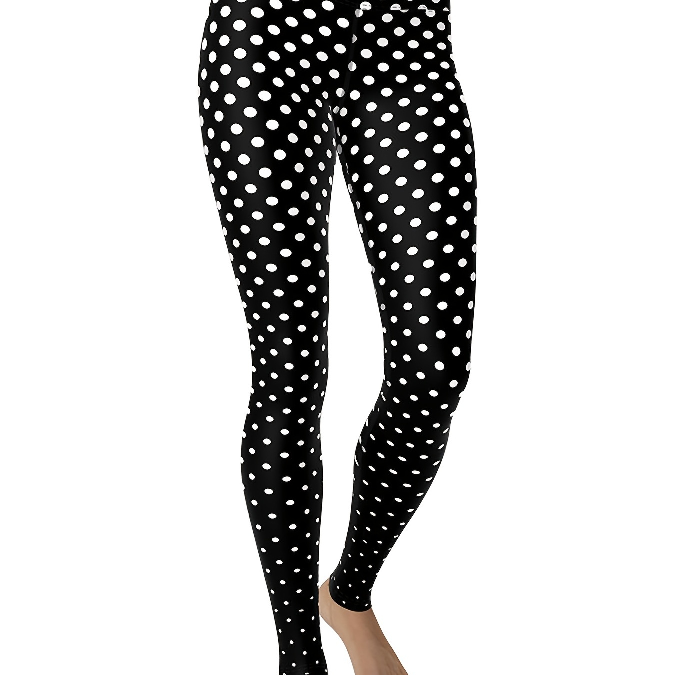 Black Polka Dot Yoga Leggings Stretchy High Waist Fitting - Temu Canada