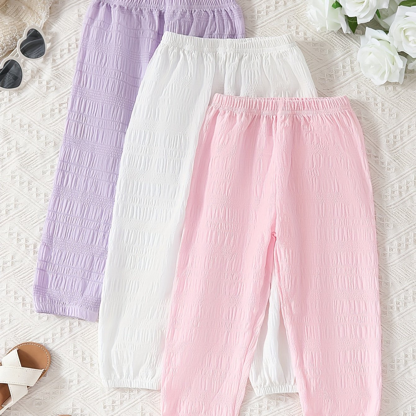 

Girls 3pcs/set Elastic & Casual Solid Colored Jogger Pants For Spring & Summer