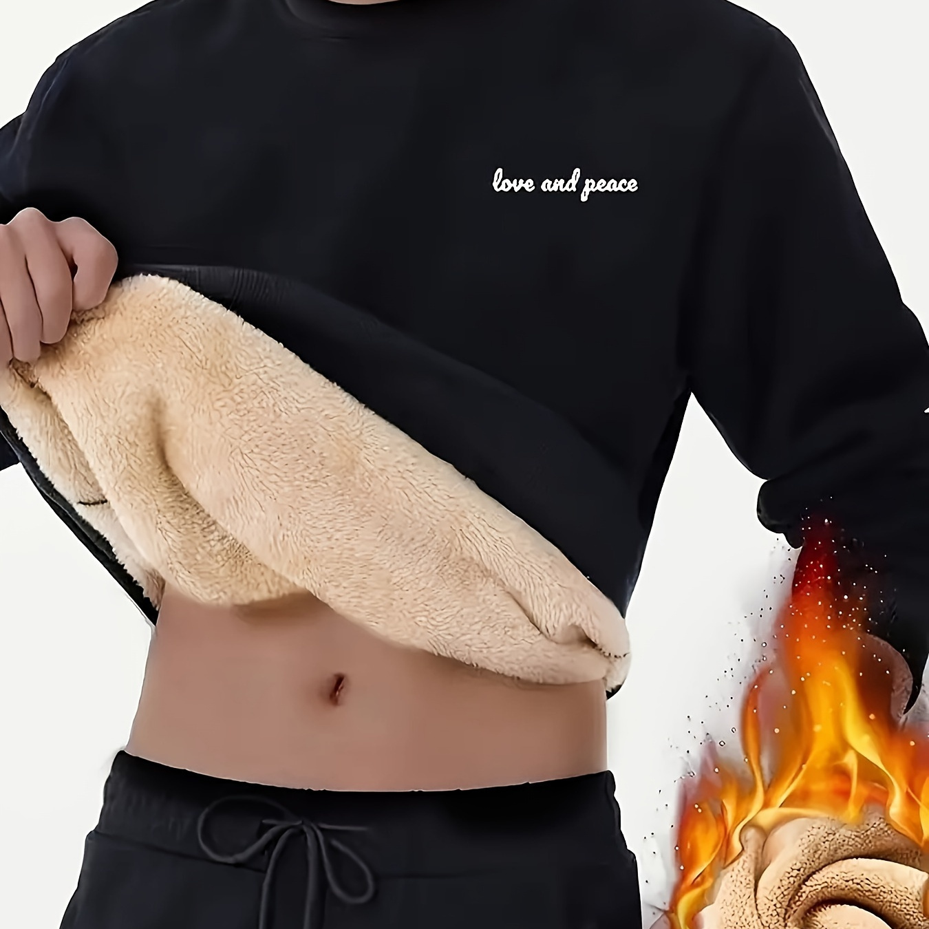 

Plus Size Men's "love And Peace" Graphic Print Sweatshirt Fleece Thick Pullover For Spring Fall Winter, Men's Clothing