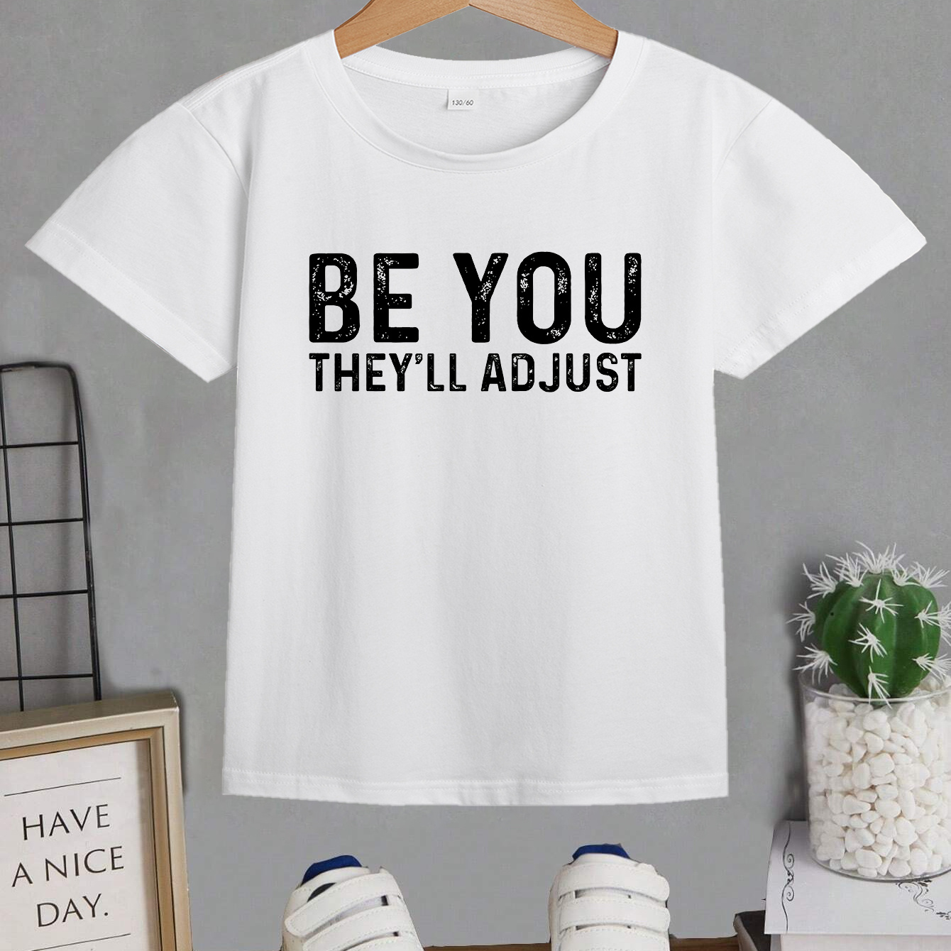 

Be You They'll Adjust Letter Print Boys Creative T-shirt, Casual Lightweight Comfy Short Sleeve Tee Tops, Kids Clothings For Summer