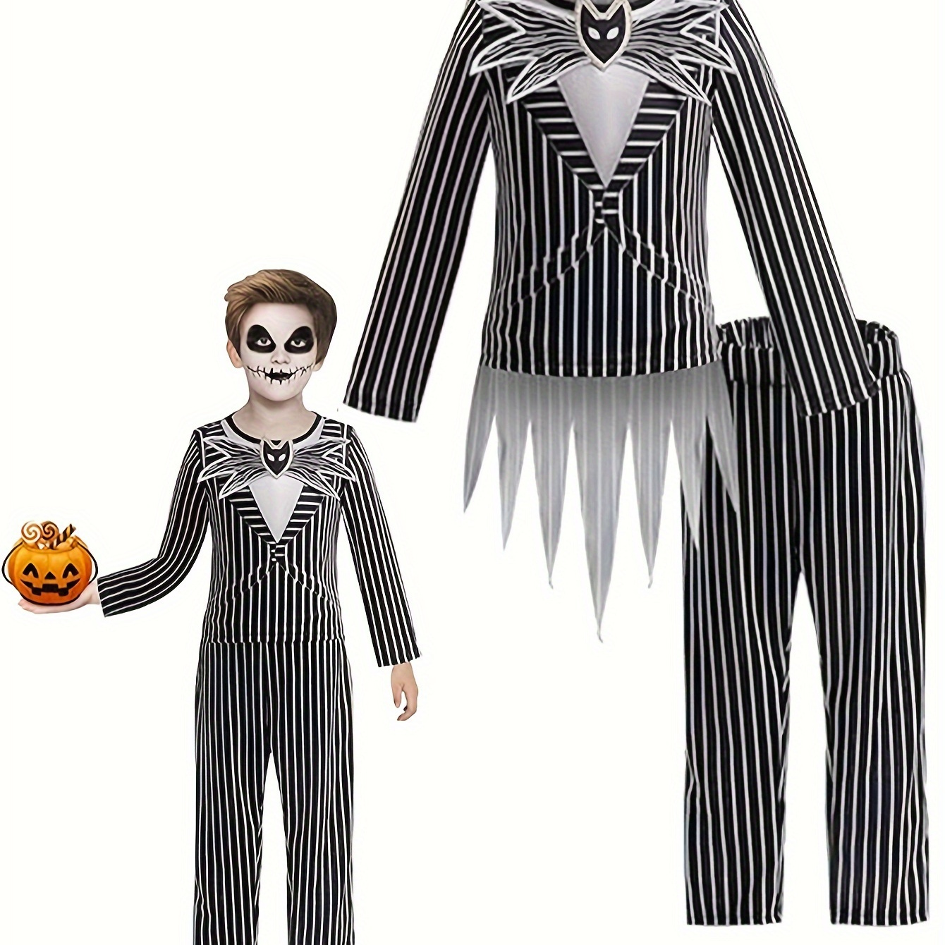 

Boys Horror Movie Character Outfit, Striped Long Sleeve Top And Pants Set For