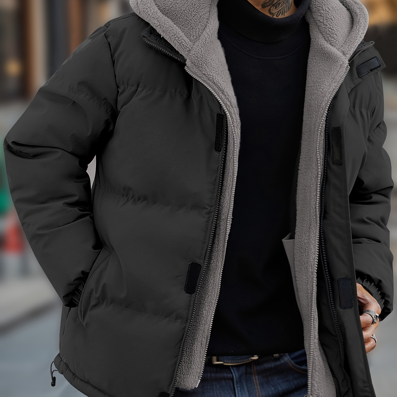 

Men's Casual Hooded Down Alternative Jacket With Pockets | Polyester Non-stretch Fabric | Solid Pattern | Regular Sleeve And Length | Windproof Zip | Woven Polyester Lined |