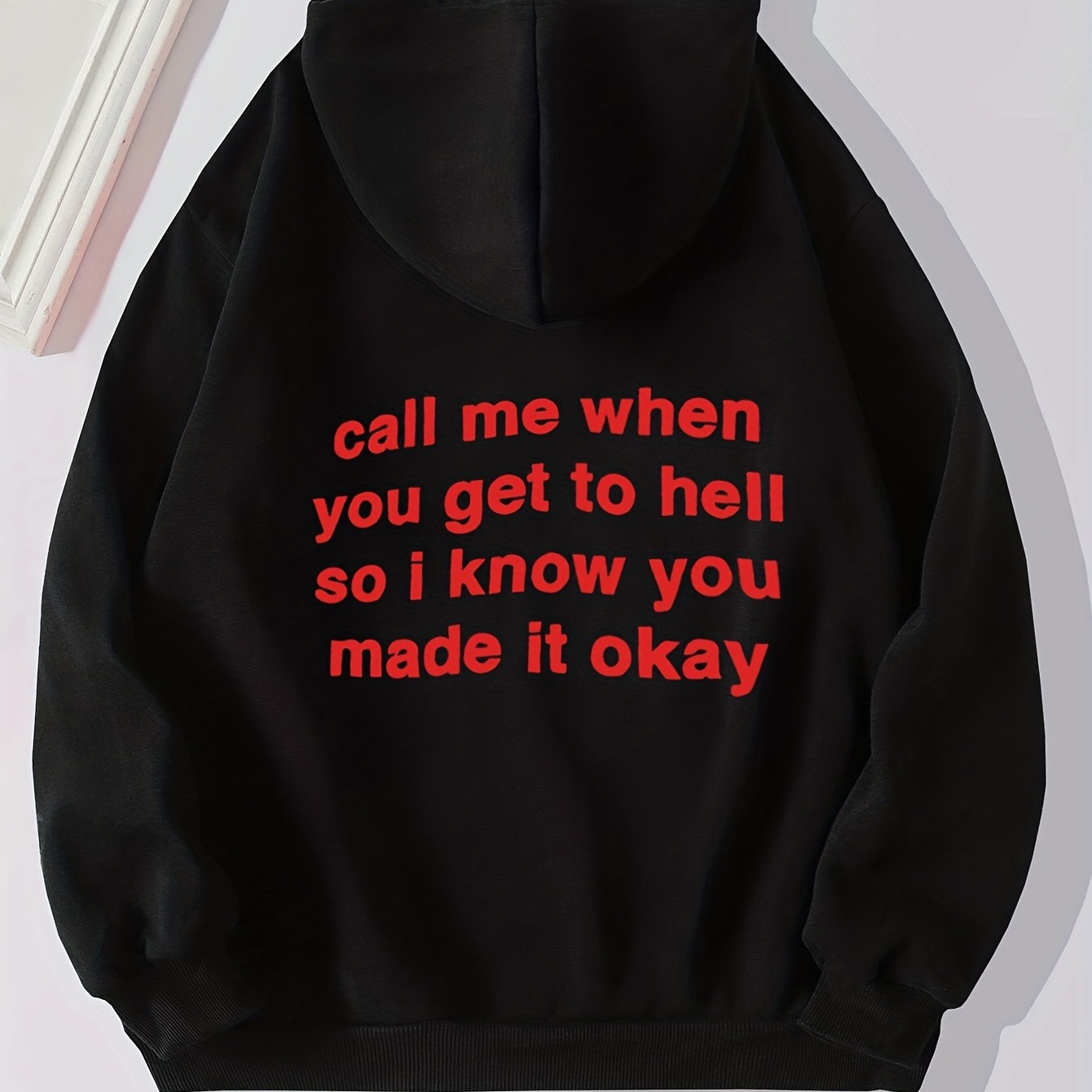 

Call Me Print Hoodie, Drawstring Casual Hooded Sweatshirt For Winter & Fall, Women's Clothing