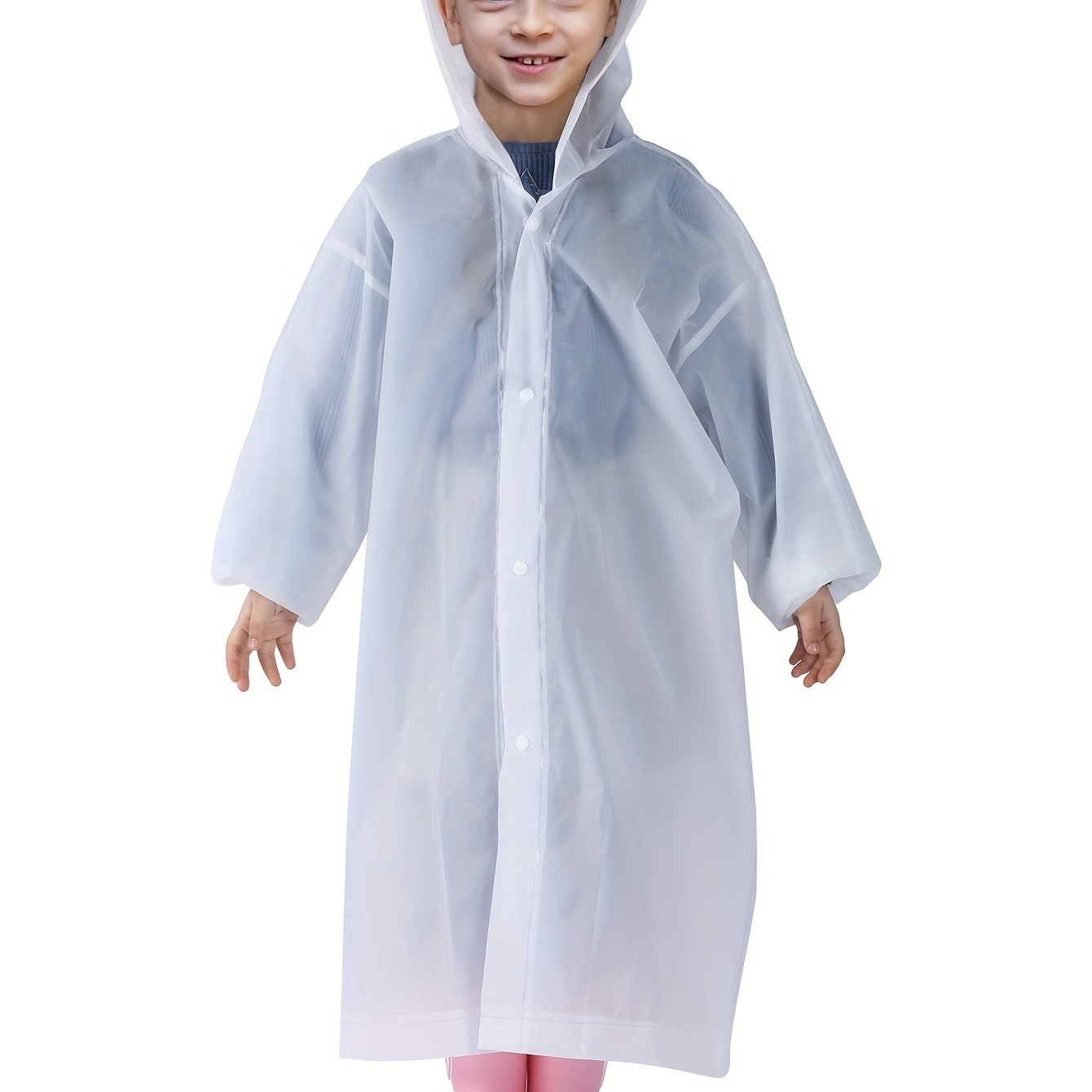 

Boys Girls Casual Reusable Waterproof Hooded Raincoat, Long Sleeve Hooded Rain Poncho Jacket, Boys Rainsuit Outdoor