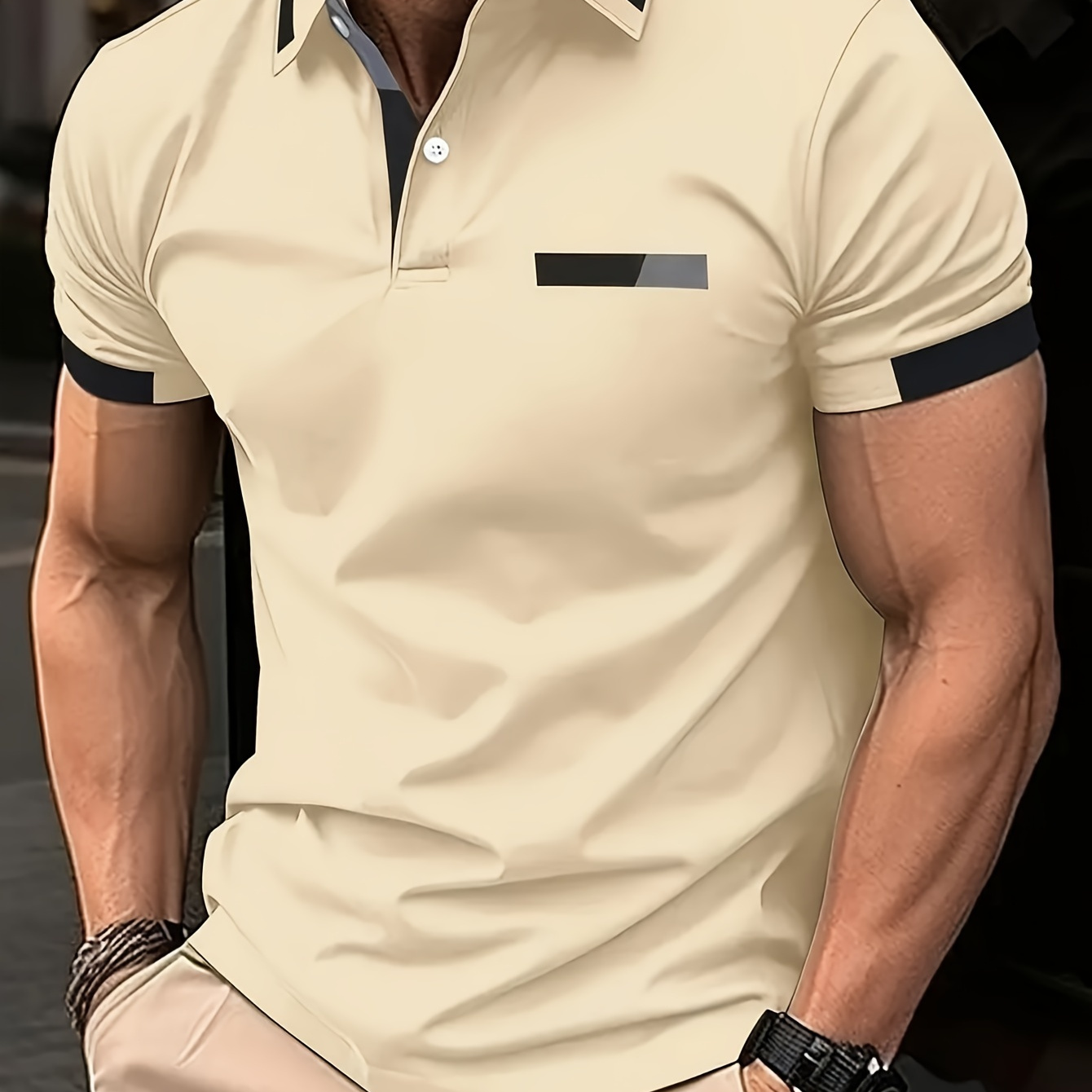 

Colorblock Men's Short Sleeve Golf T-shirt For Summer, Business Outdoor Tennis Tees