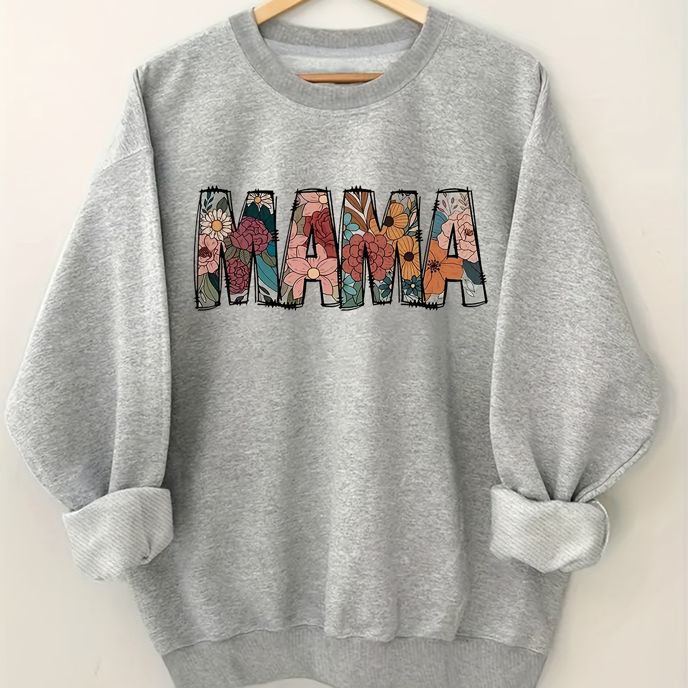 

Mama Print Pullover Sweatshirt, Casual Long Sleeve Crew Neck Sweatshirt, Women's Clothing