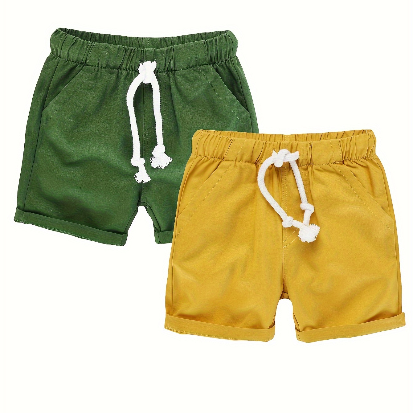 

Boys' Summer Shorts Pure Cotton Woven With Pocket Drawstring Solid Color 2 Piece Combination Casual Basic Style 2-7 Years Old
