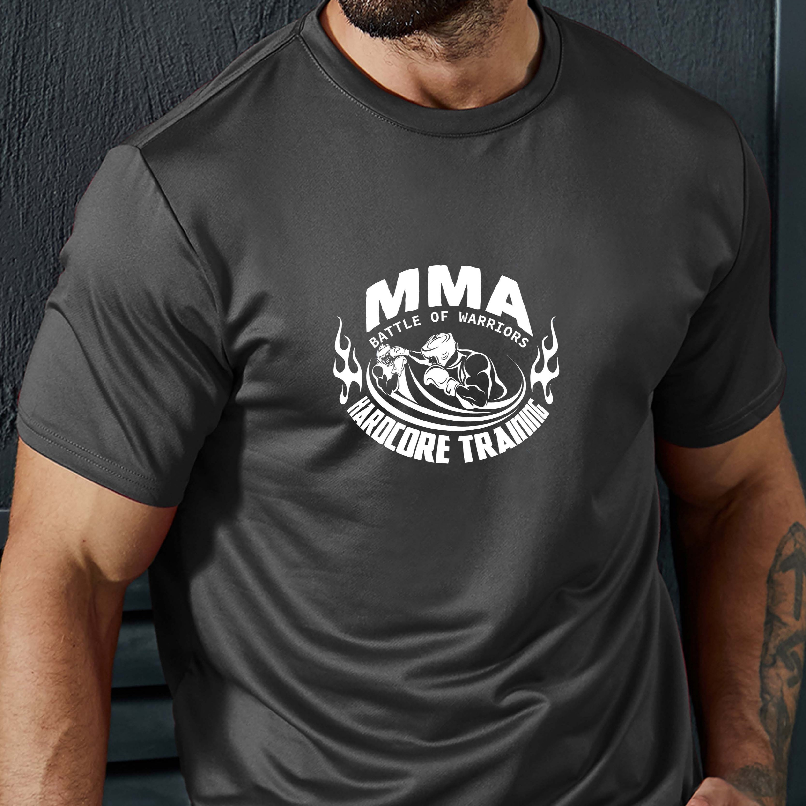 

Mma Hardcore Training And Boxer Graphic Print, Men's Comfy T-shirt, Casual Fit Tee, Cool Top Clothing For Men For Summer For Everyday Activities