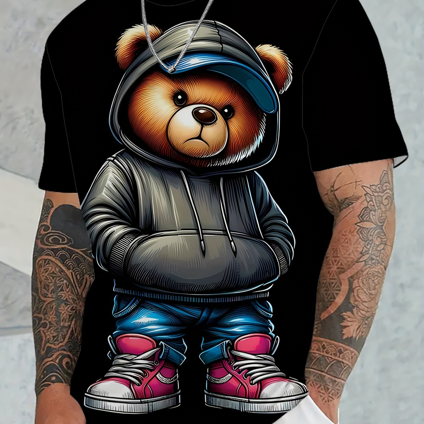 

Men's Novelty T-shirt, Cool Bear Print Short Sleeve Tees For Summer