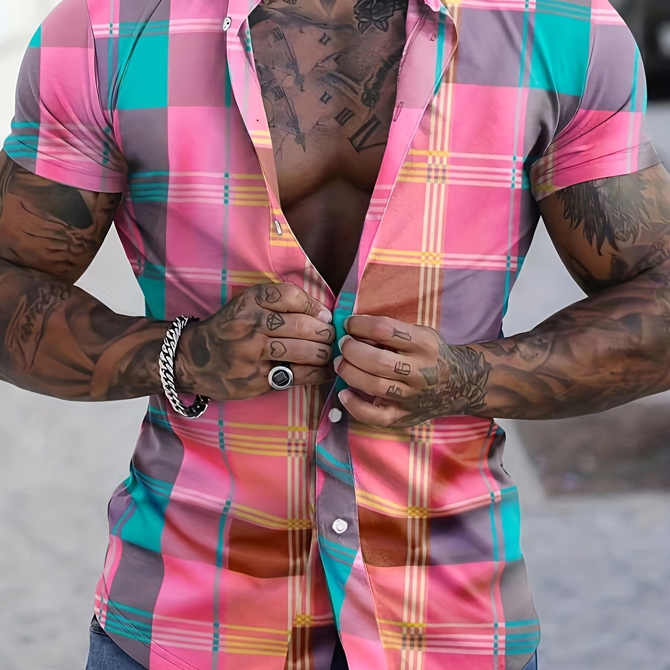 

Men's Trendy Lapel Collar Graphic Shirt With Stylish Print, Versatile For Summer Vacation And Casual Wear