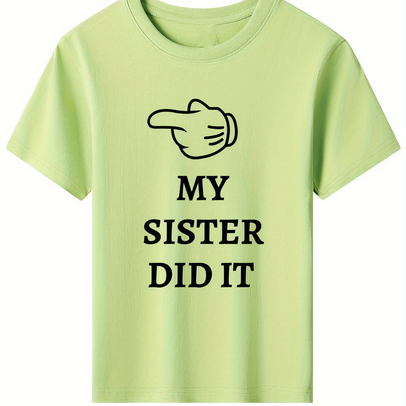 

My Sister Did It & Hand Graphic Print, Boys' Casual & Comfy Short Sleeve Crew Neck Cotton Tee For Spring & Summer, Boys' Clothes