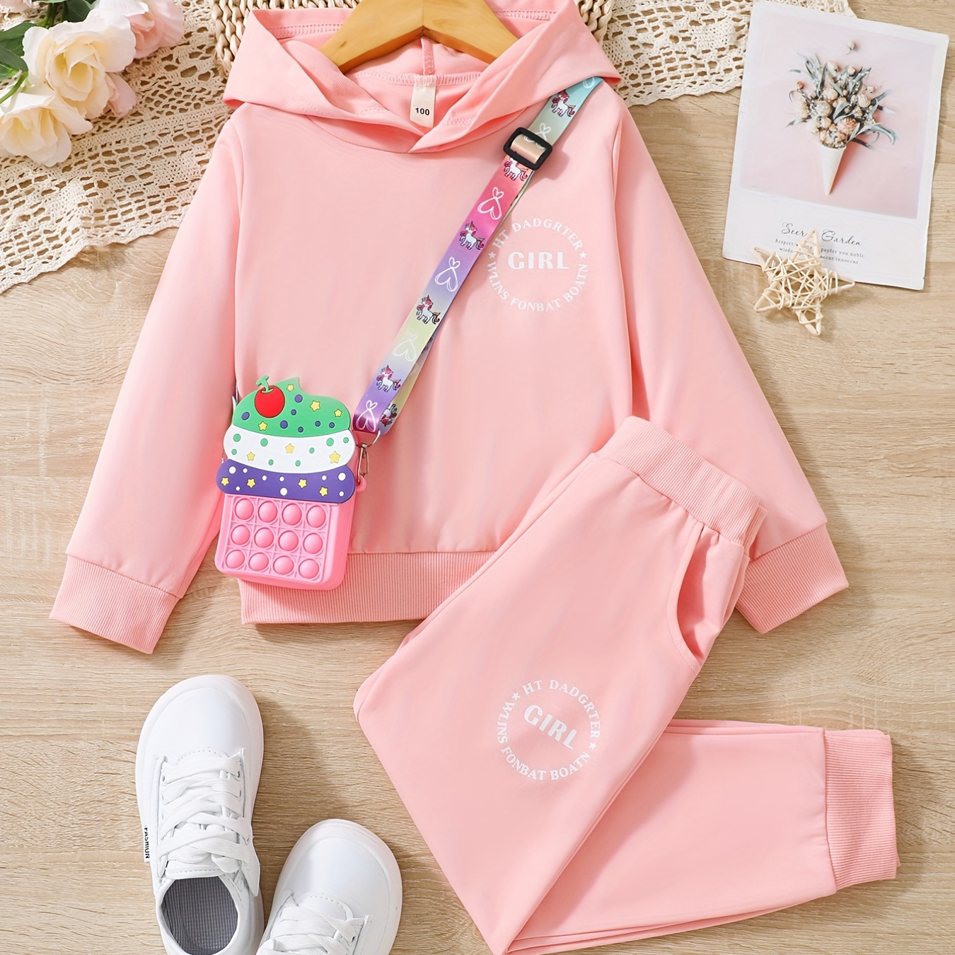 Girls Activewear Set Ribbed Knit Hoodies Stretchy Pants Set - Temu Bahrain