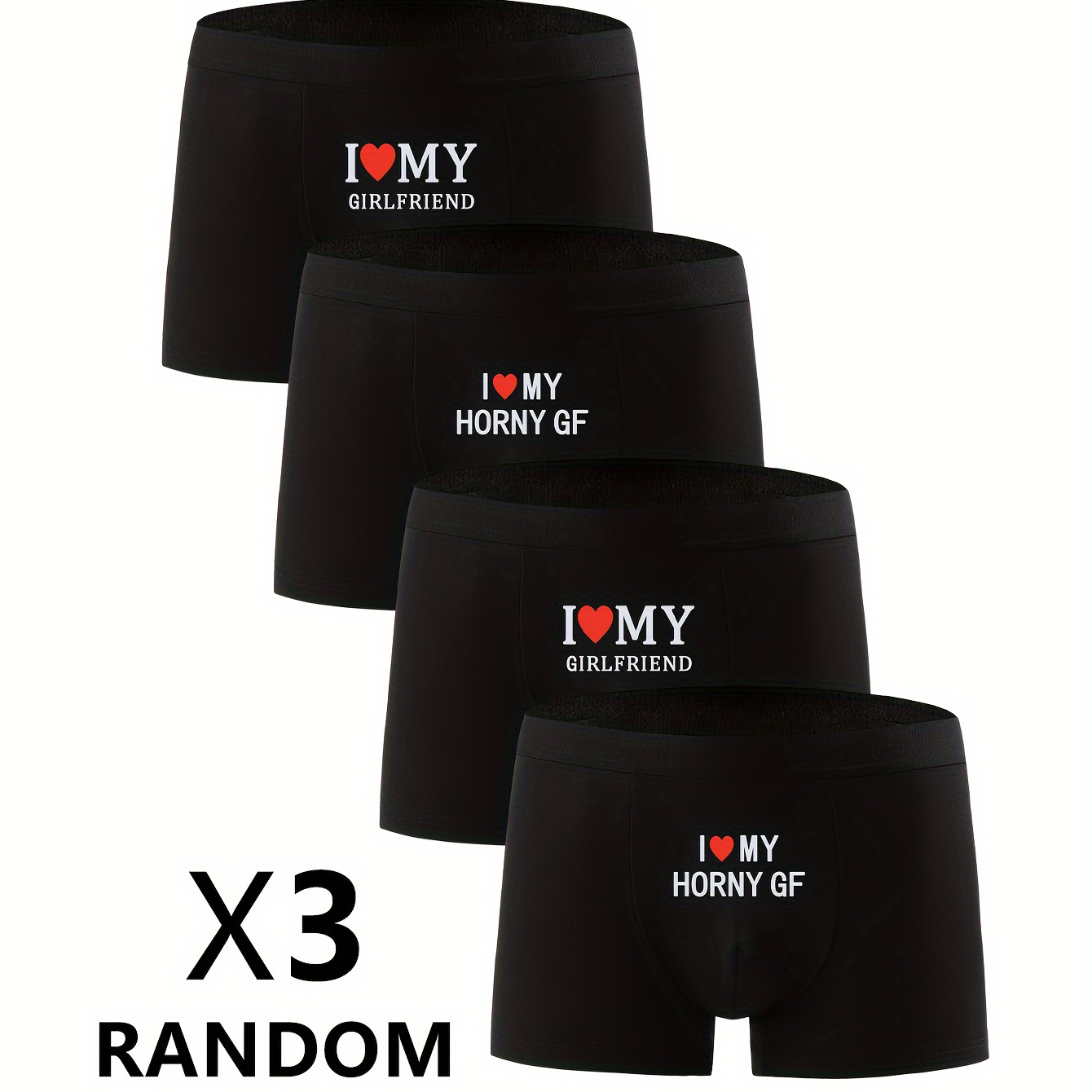 

Stylish High Quality Series - 1/3 Pcs Men's I Love My Gf Print Stretchy Boxer Briefs - Comfy & & Quick- Drying Underwear Set