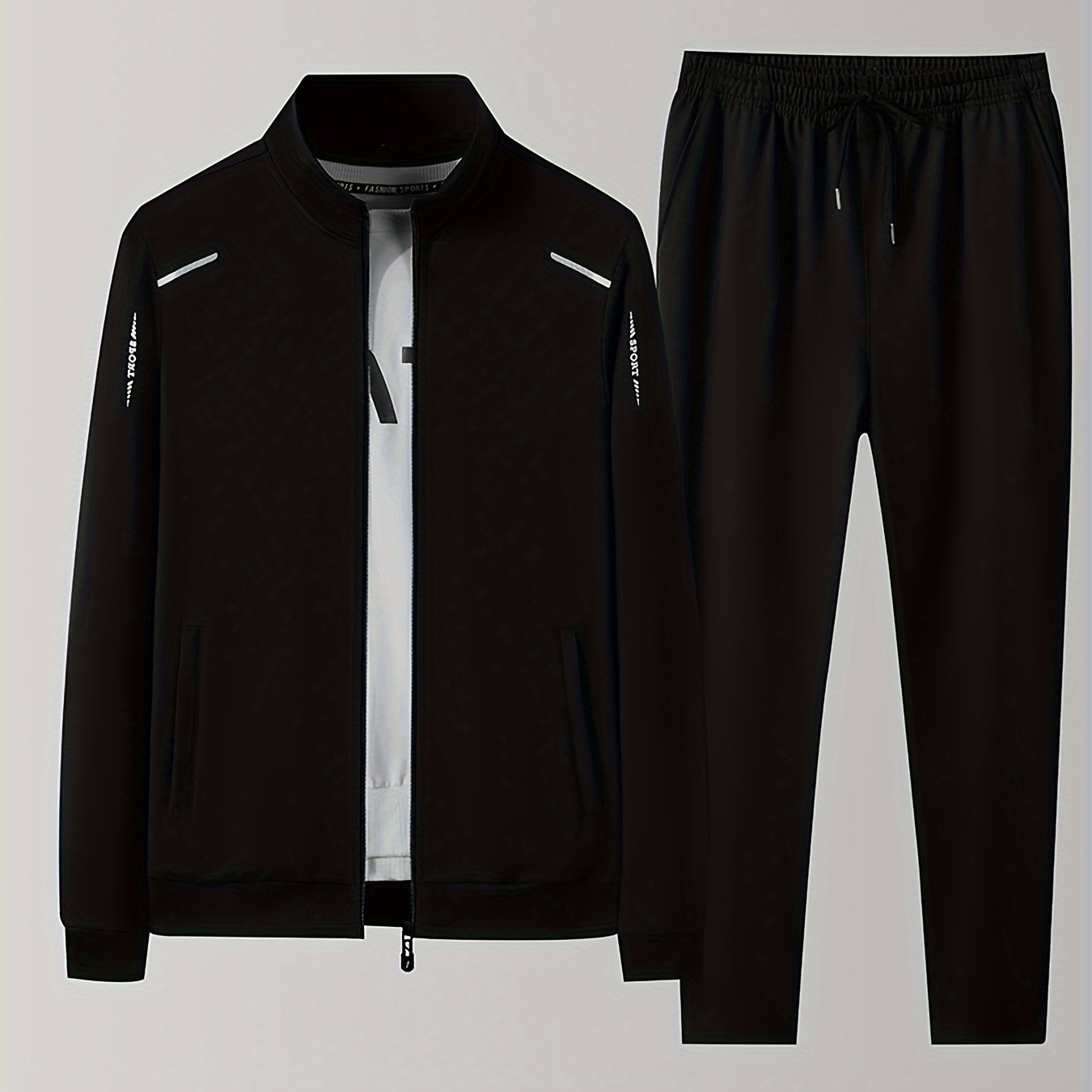 

Men's Casual 2pcs Set, Chic Zip Up Jacket + Joggers Matching Set For Spring Fall Sports Leisure Activities