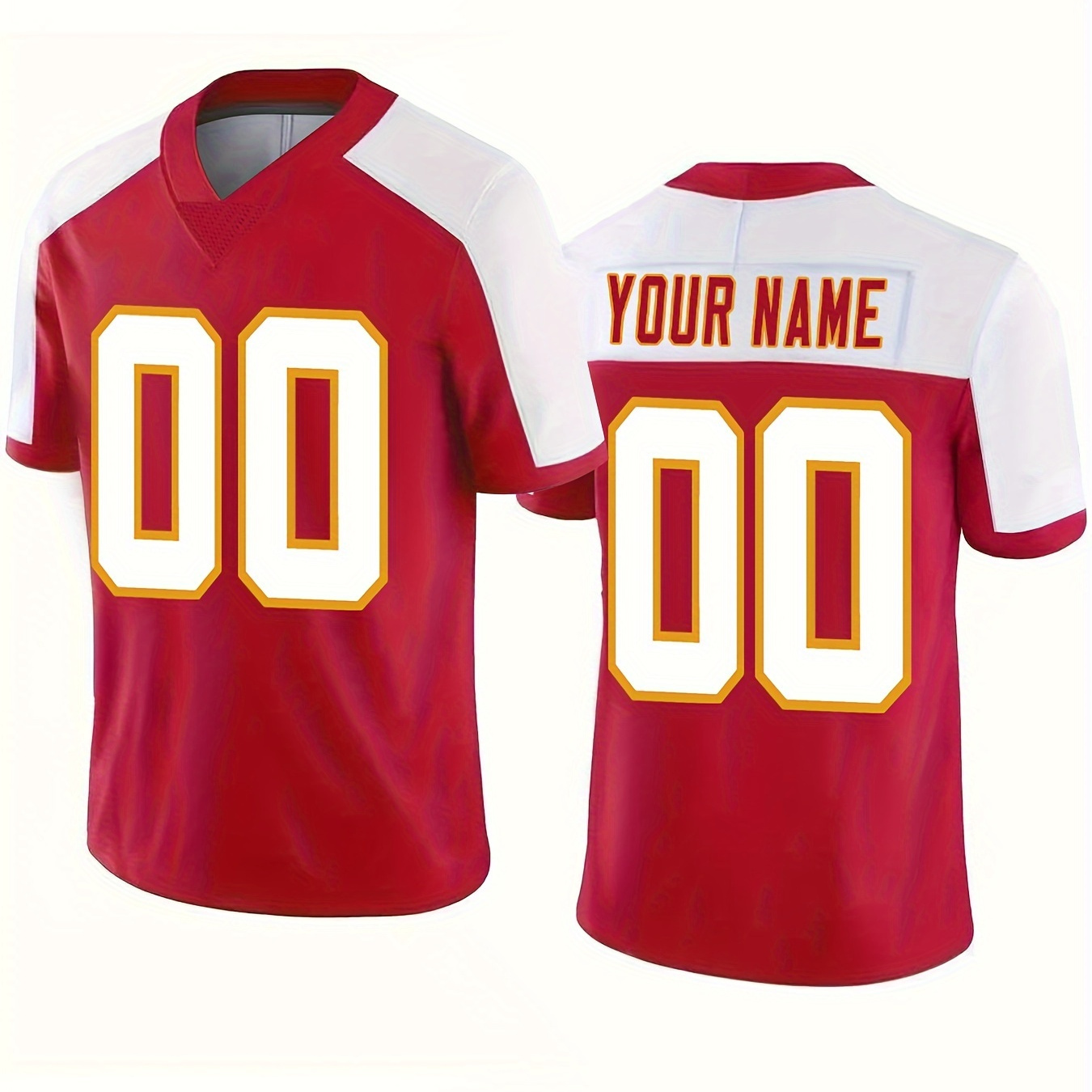 

Men's Football Jersey With Customized Name And Number Embroidery, Color Block Comfy Top For Summer Training & Competition